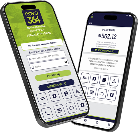 Dois celulares exibindo o aplicativo da Nova 364